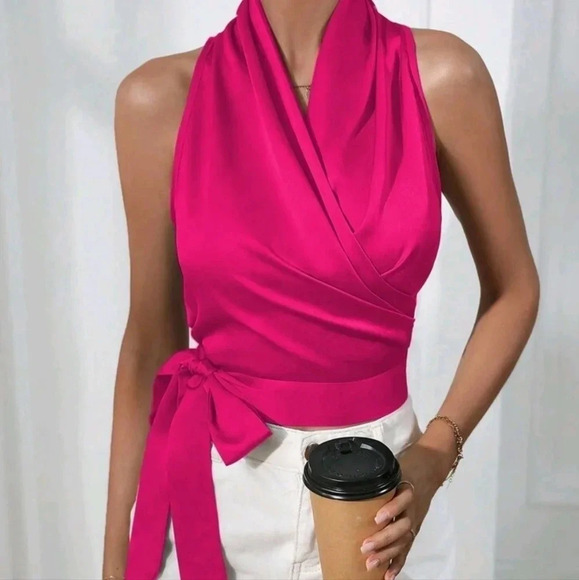 . Tops - Women Fashion Solid Color Halter Neck Sleeveless Blouse